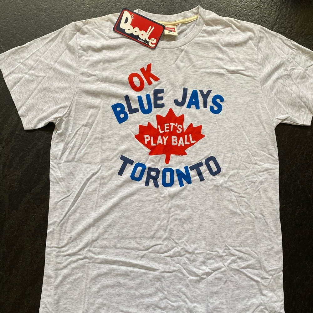 HOMAGE White Tee with Red & Blue Toronto Blue Jays Graphic